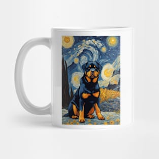 Rottweiler Dog Breed in a Van Gogh Starry Night Art Style Mug